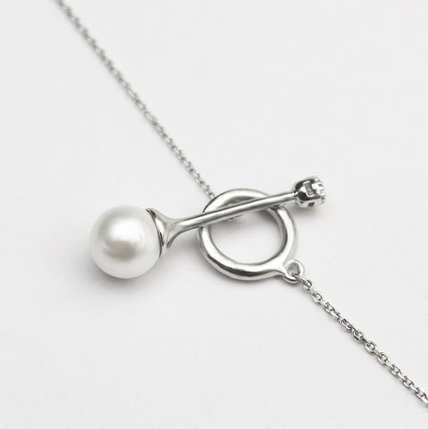 - Pearl and Silver Stick w. CZ Bracelet Sterling Silver - anelarevese - 1