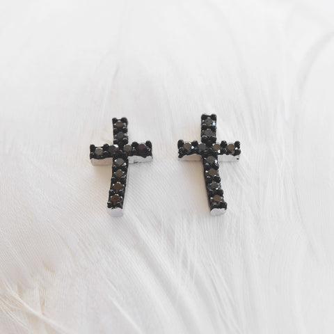 Black Cross Earrings Sterling Silver - anelarevese - 1