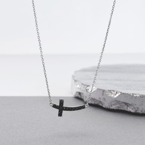 Black Cross Necklace Sterling Silver - anelarevese - 1