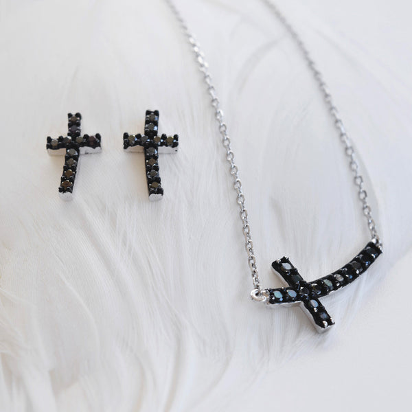 Black Cross Necklace Sterling Silver - anelarevese - 3