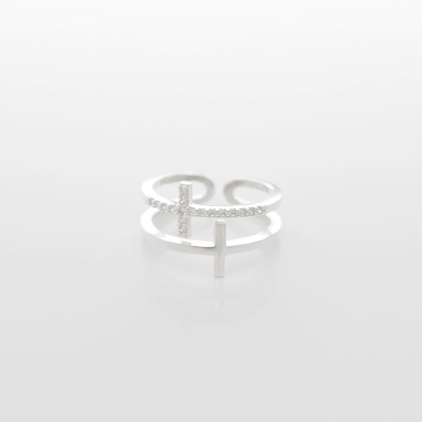 - Double Cross Line Ring Sterling Silver - anelarevese - 2