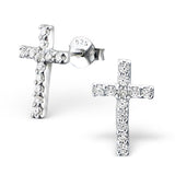 Cross Studs with CZ Sterling Silver - anelarevese - 2