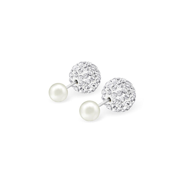 Z- Front & Back Studs Pearl w crystals - anelarevese - 1