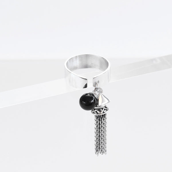 Onyx Tassel Ring Sterling Silver - anelarevese - 2