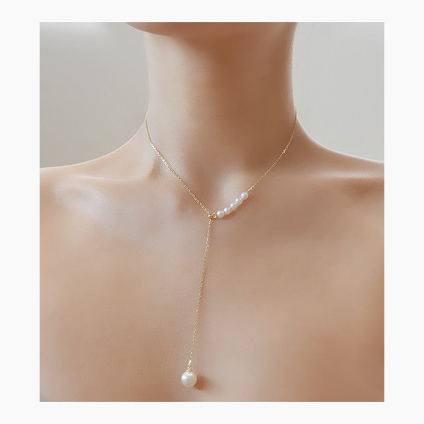 - Golden Pearly Y-Drop Necklace Sterling Silver - anelarevese - 5