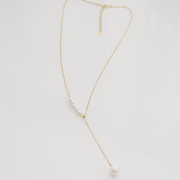- Golden Pearly Y-Drop Necklace Sterling Silver - anelarevese - 2