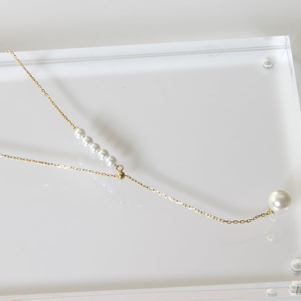 - Golden Pearly Y-Drop Necklace Sterling Silver - anelarevese - 1
